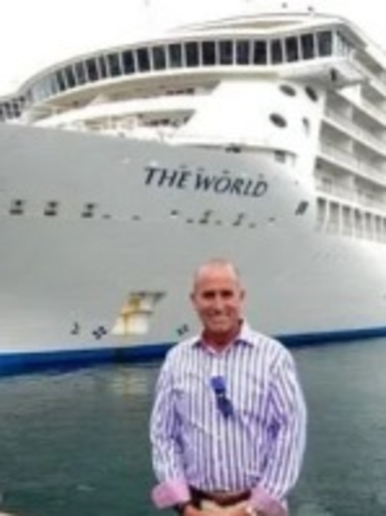 Former The World resident Peter Antonucci stands in front of the massive ship. Picture: Instagram