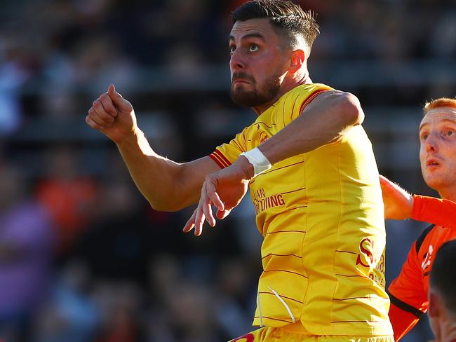 BRISBANE, AUSTRALIA - JUNE 13: Tomi Juric of Adelaide in action during the A-League Elimination Final match between Brisbane Roar and Adelaide United at Moreton Daily Stadium, on June 13, 2021, in Brisbane, Australia. (Photo by Chris Hyde/Getty Images)