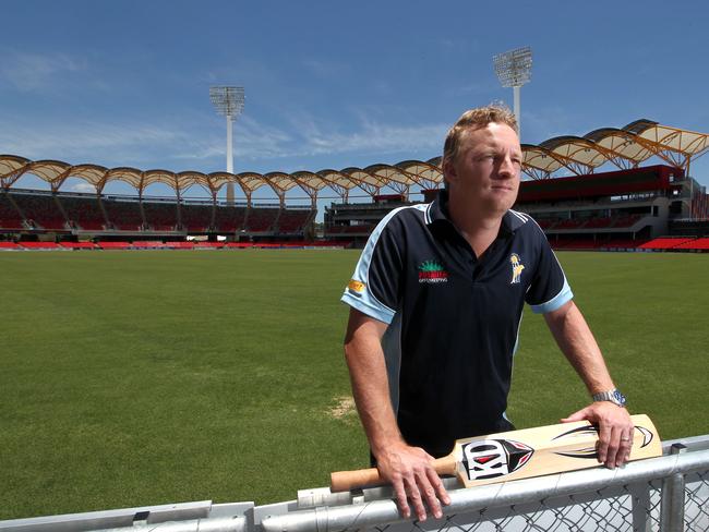 Gold Coast Dolphins players Andrew Robinson and Sam Hain pictured at Metricon Stadium were they hope T20 cricket will be played