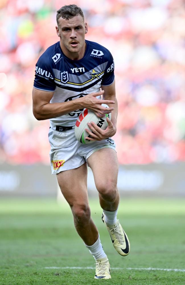 Cowboys rookie sensation Zac Laybutt announced himself onto the NRL stage with an emphatic two-try showing against the Dolphins. Photo by SCOTT DAVIS