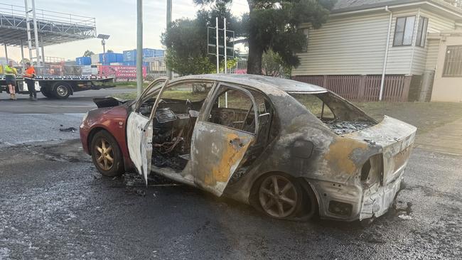 Police are investigating after a stolen car was located damaged by fire in Harlaxton this morning, October 18, 2024.