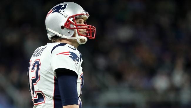 Tom Bradylooks on during the first half of Super Bowl LII. Picture: Getty Images.