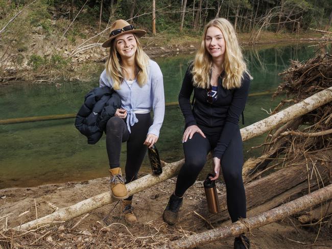 Jasmine Halley, 23, and Bridie Dwyer, 24, explore Queensland’s great outdoors at Sunshine Coast Hipcamp. Picture: Lachie Millard