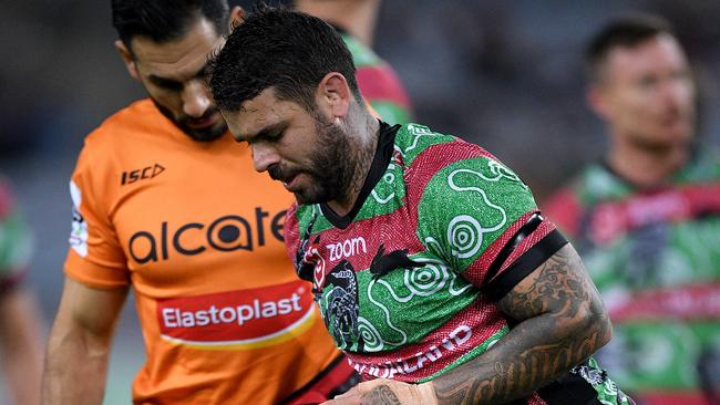 Adam Reynolds was injured in the Rabbitohs’ win over Wests Tigers. Picture: AAP