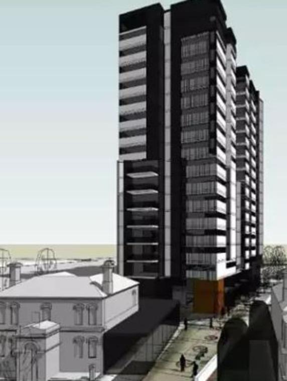 The high rise proposal at 263 Queen St in Campbelltown would sit behind the CBC Building.