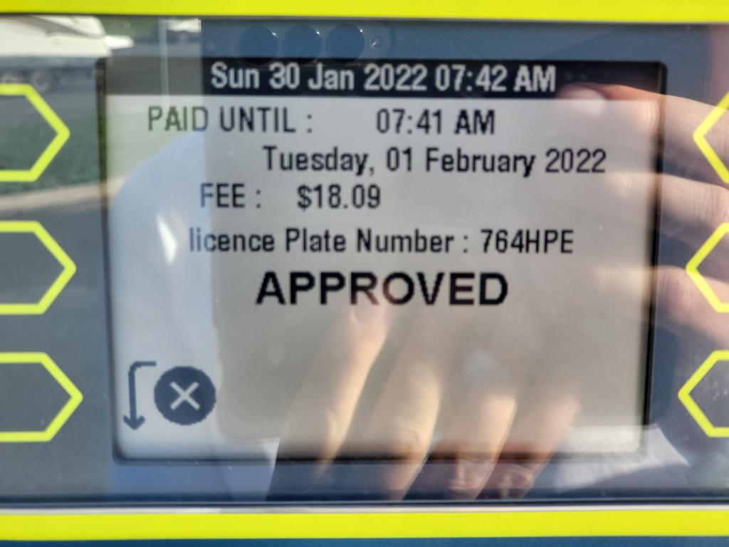 Steve Davey provided this photo as proof he paid for parking at the Coral Sea Marina on January 30, 2022. Picture: Supplied