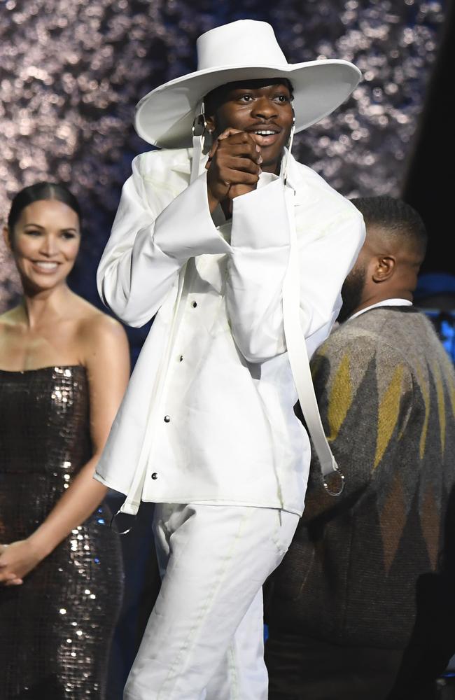 Lil Nas X accepted this award for Old Town Road at the Grammys pre-ceremony in Los Angeles, held before the main event. Picture: Getty Images