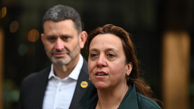 Aboriginal Affairs Minister Kyam Maher with Rachel Perkins in Adelaide on Tuesday morning. Picture: NCA NewsWire / Naomi Jellicoe