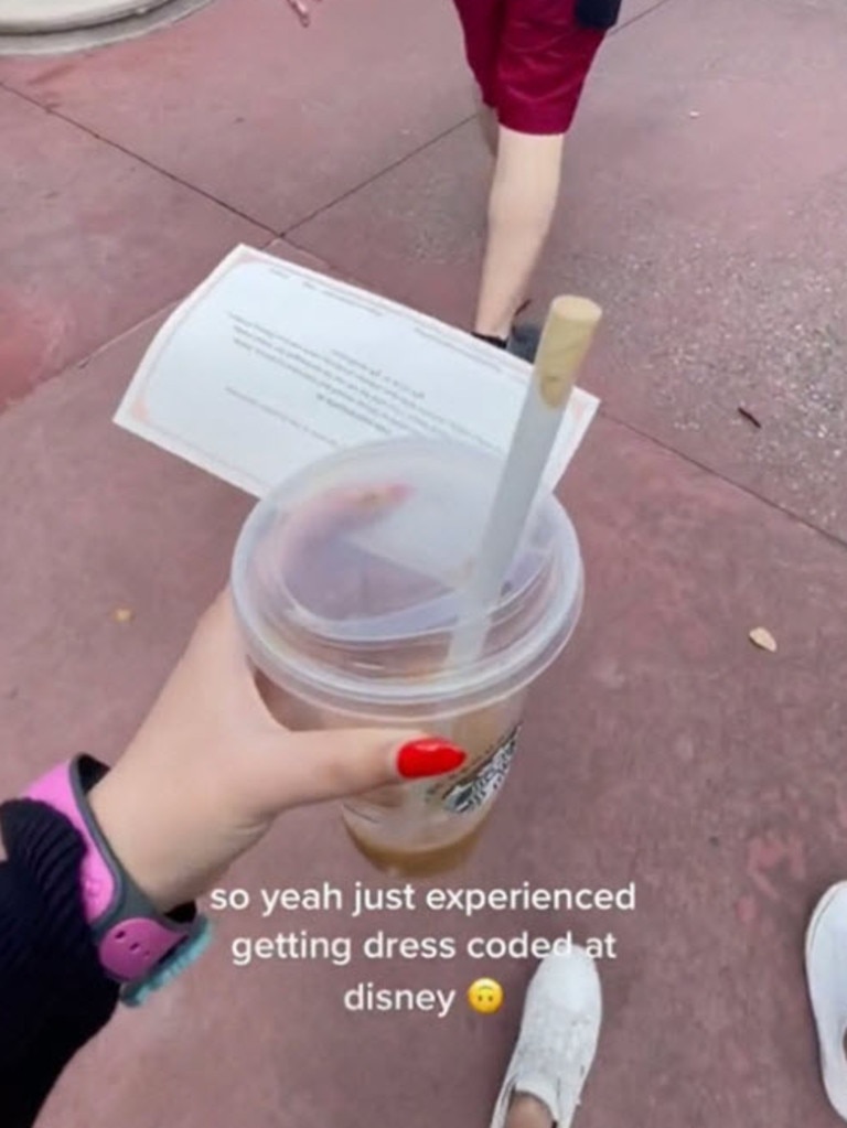 Disney World “reserves the right to deny admission to or remove any person wearing attire that is considered inappropriate or attire that could detract from the experience of other Guests,” per the site. Picture: TikTok/@toragrams