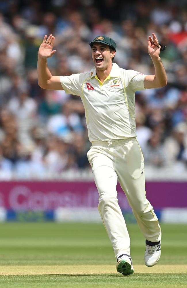 Pat Cummins of Australia celebrates the wicket. Picture: Getty Images