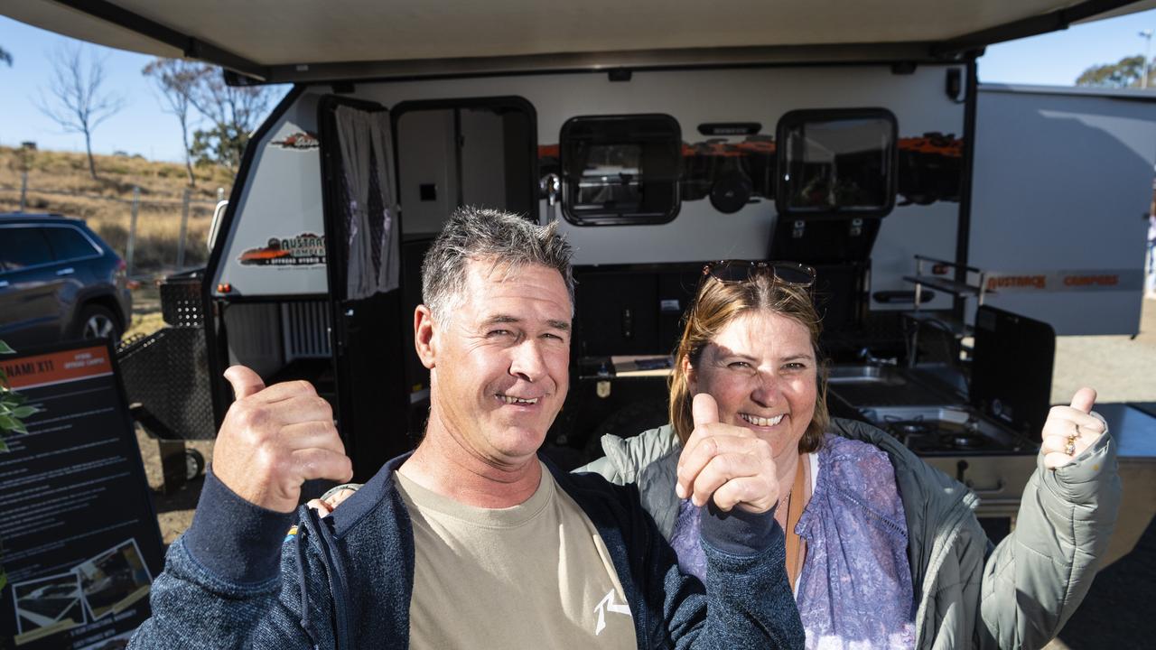 Matt and Meaghan Lord bought a caravan at the Queensland Outdoor Adventure Expo at the Toowoomba Showgrounds, Saturday, July 30, 2022. Picture: Kevin Farmer