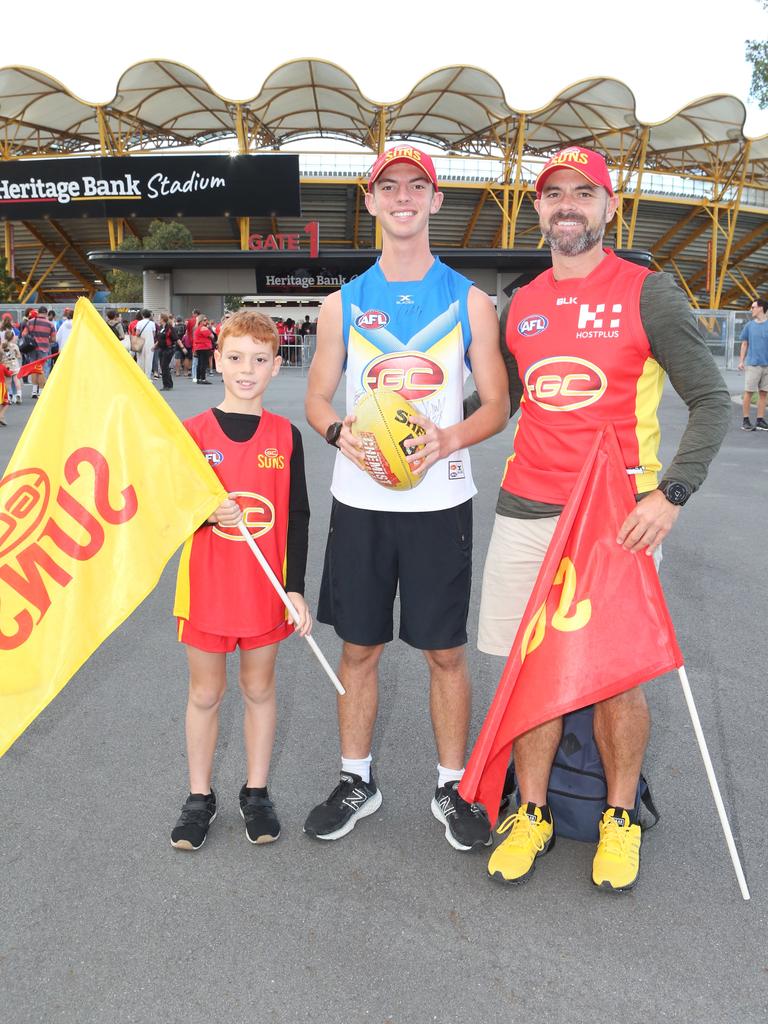 The Gold Coast Suns will host its first AFLW final when they take on the Sydney Swans on Saturday night. Harrison, James and Tim Appleby. 11 November 2023 Carrara Picture by Richard Gosling