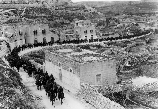 Australian Light Horse regiment outside Jerusalem, Palestine, in November or December 1917.