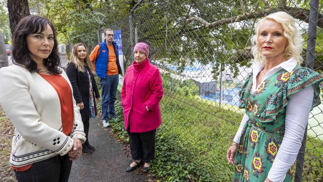 Residents Belinda Mathieson (left to right), Patricia Azarias, James Dolton and Sally Baker with Harriet Price at the site. Picture: Matthew Vasilescu/AAP