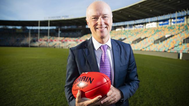 New Tas AFL project team chairman Brett Godfrey at a press conference at Blundstone Arena, Bellerive. Picture: RICHARD JUPE