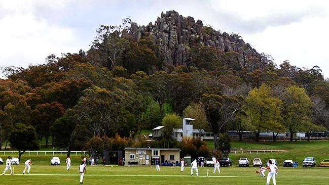 The incredible view which greets cricketers at Hanging Rock Cricket Club.