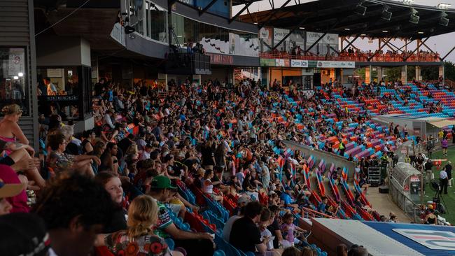 Fans gathered for the AFLW Dreamtime game between Richmond and Essendon in Darwin. Picture: Pema Tamang Pakhrin