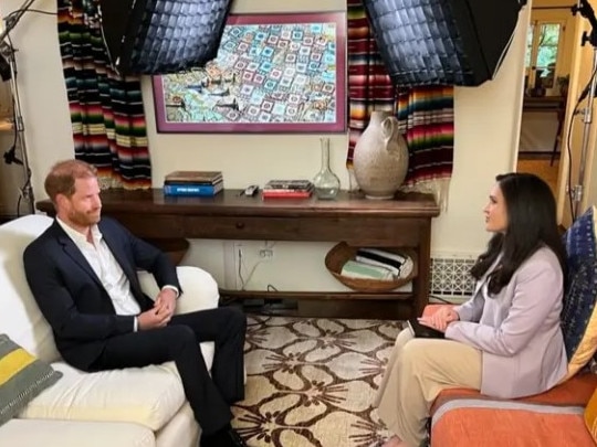 The interview took place “a few miles” from his Montecito home. Picture: BBC