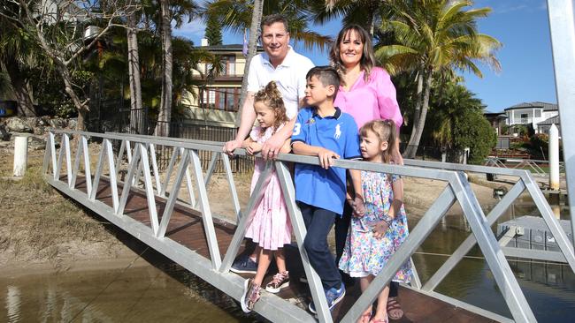 Damian and Emily Ribaldone moved from Sydney to the Gold Coast for a better lifestyle with their chidren, India 8,Luca 10 and Lyla 5, at their new Benowa Waters home. Picture Glenn Hampson