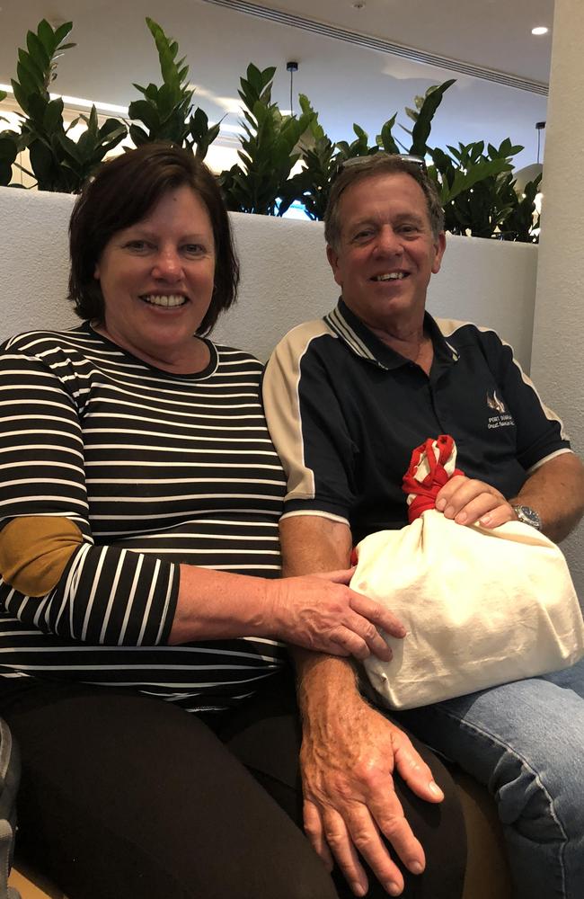 Fwd: Photo of Melinda and Robert with Aunty barb in bag. Picture: Mandy Squires