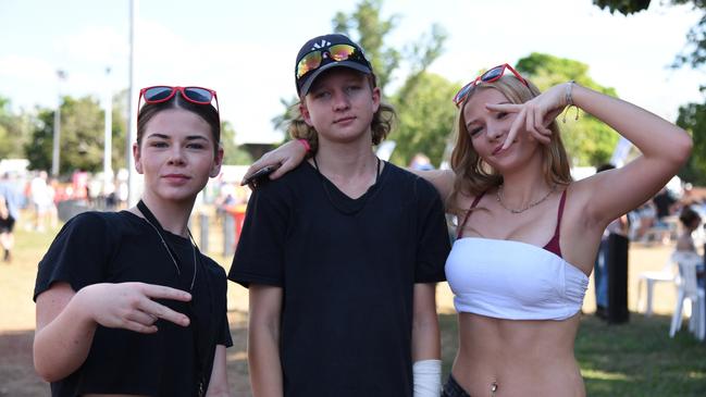 Toni Bennett, Jackson Thatcher and Lily Zis at BASSINTHEGRASS 2024. Picture: Alex Treacy