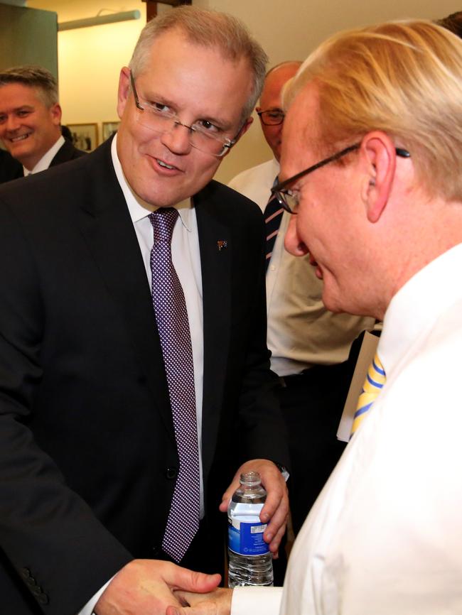 Treasurer Scott Morrison greets Paul Whittaker, The Australian’s editor-in-chief, at last year’s lock-up.