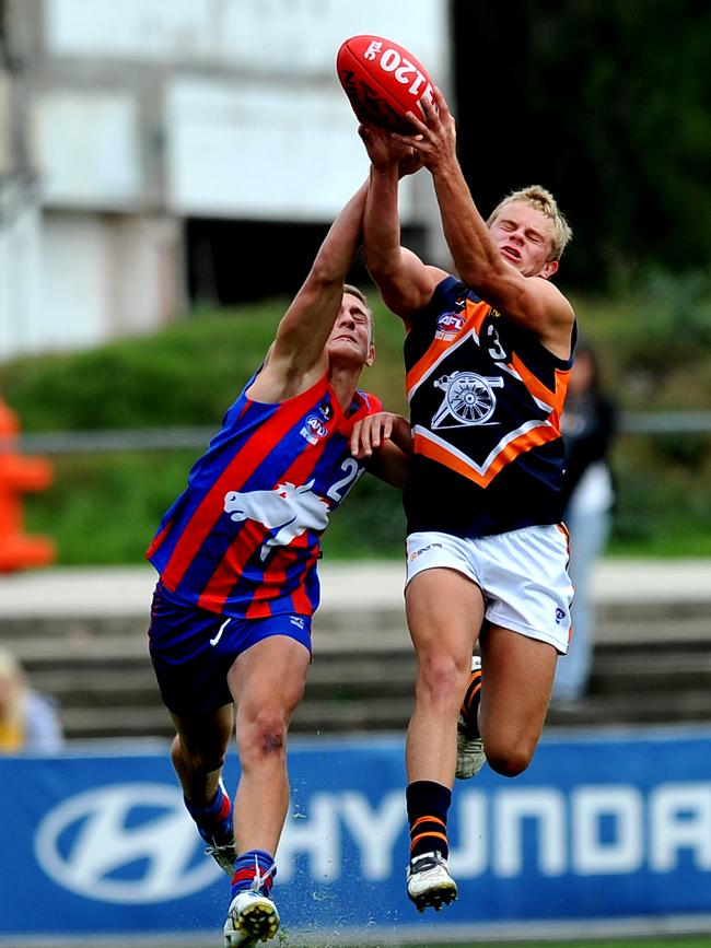 Mascitti (R) earned a big reputation for winning a B&F in a team that included Greene and plenty of future AFL talent. Picture: Travis McCue