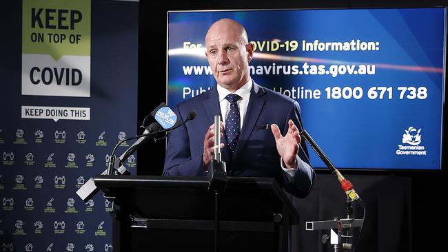 Premier Peter Gutwein addresses the media during the Tasmanian Government COVID-19 update. Picture: Zak Simmonds