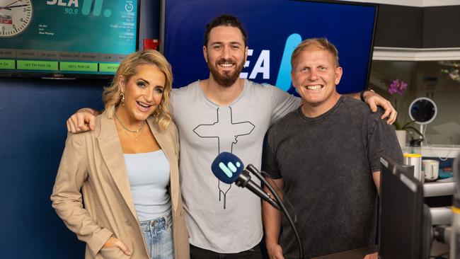 The former SeaFM breakfast team: Bianca Dye, Danny Lakey and Ben Hannant. Picture: Peter Wallis