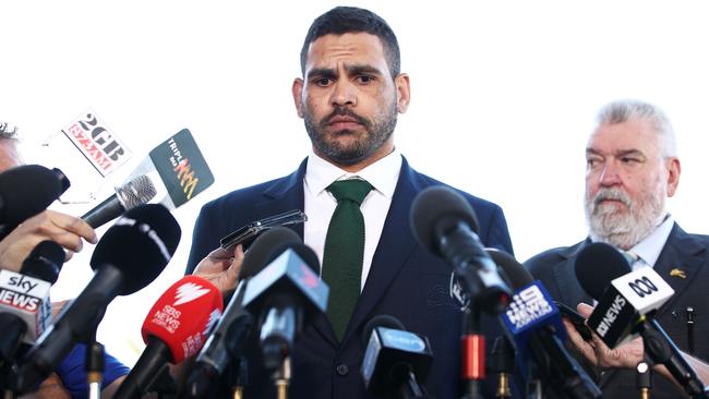 South Sydney Rabbitohs captain Greg Inglis apologises yesterday at a media conference. Picture: Getty