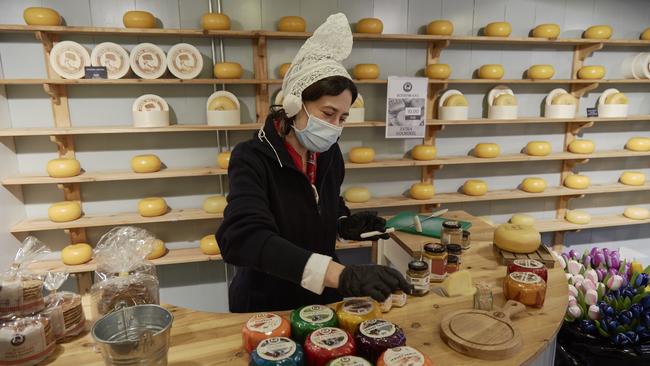 Alexandra, a salesperson in a cheese shop on December 1, 2020 in Amsterdam, Netherlands. Picture: Getty