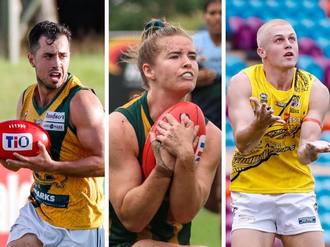 Nate Paredes, Reni Hicks and Cooper Dahms ahead of the 2023-24 NTFL grand finals.