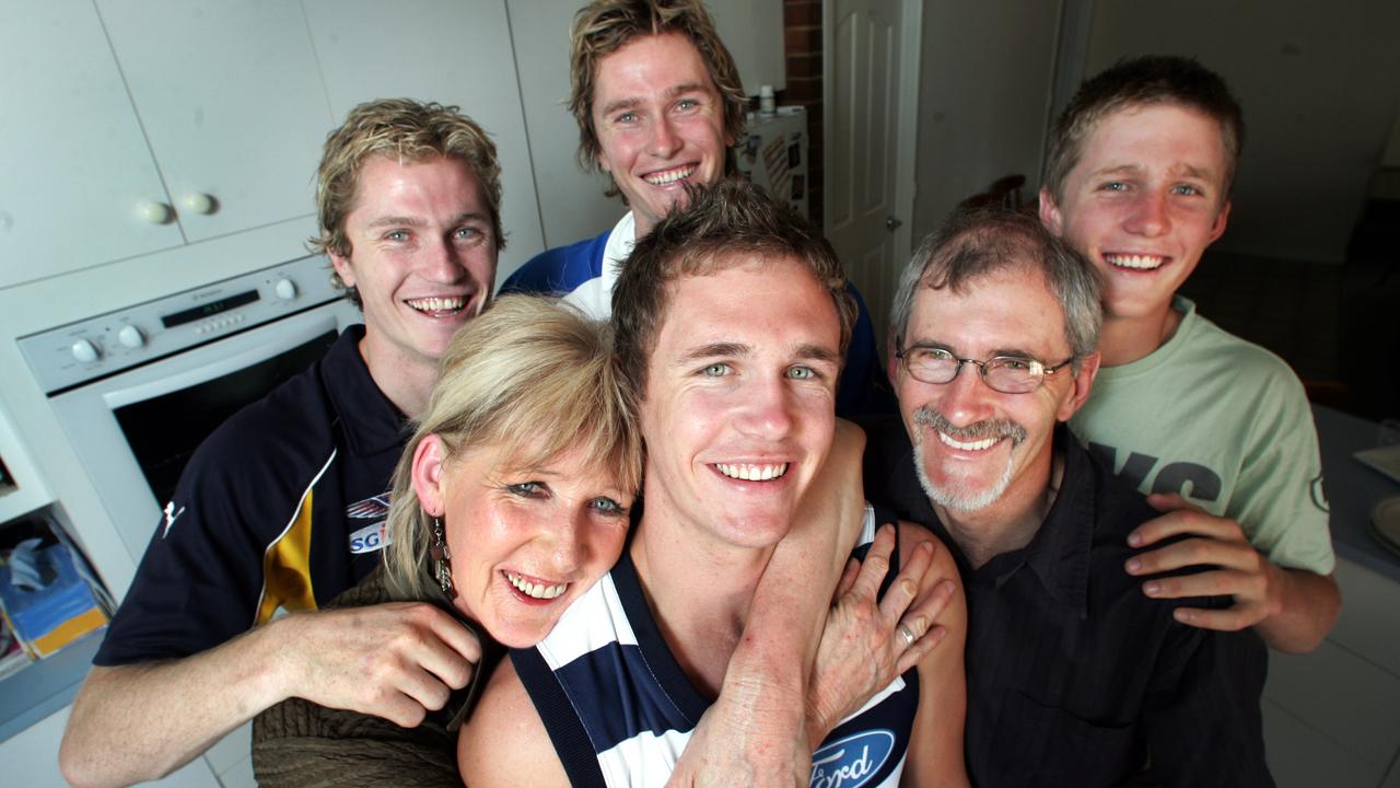 Selwood with brother Adam, mum Maree, brother Troy, father Bryce and brother Scott after the draft.