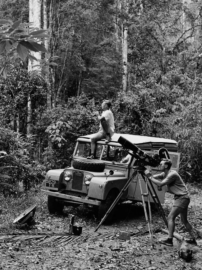 Attenborough with camerman Geoff Mulligan filming in the Madagascan rain forest.