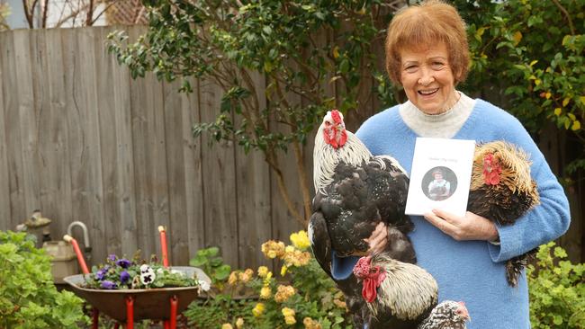 Ocean Grove chicken queen Elaine Janes has written a book called "Under My Wing". Picture: Alison Wynd