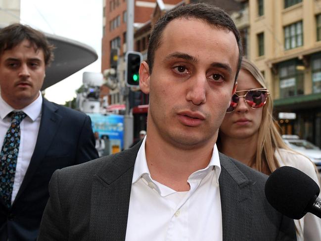 Luke Lazarus leaves the Downing Centre District Court in Sydney, Thursday, May 4, 2017. Lazarus has been found not guilty of the rape of a teenager in a Kings Cross alleyway in 2013. (AAP Image/Dan Himbrechts) NO ARCHIVING