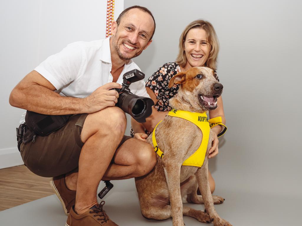 Benn Brown and Jules Wilkinson from By Heart Photography with North Queensland Animal Rescue Benny. Picture Emily Barker.