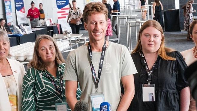 Northern Territory Education and Training Minister Jo Hersey (far left) poses with new teachers undergoing orientation ahead of term one, 2025.