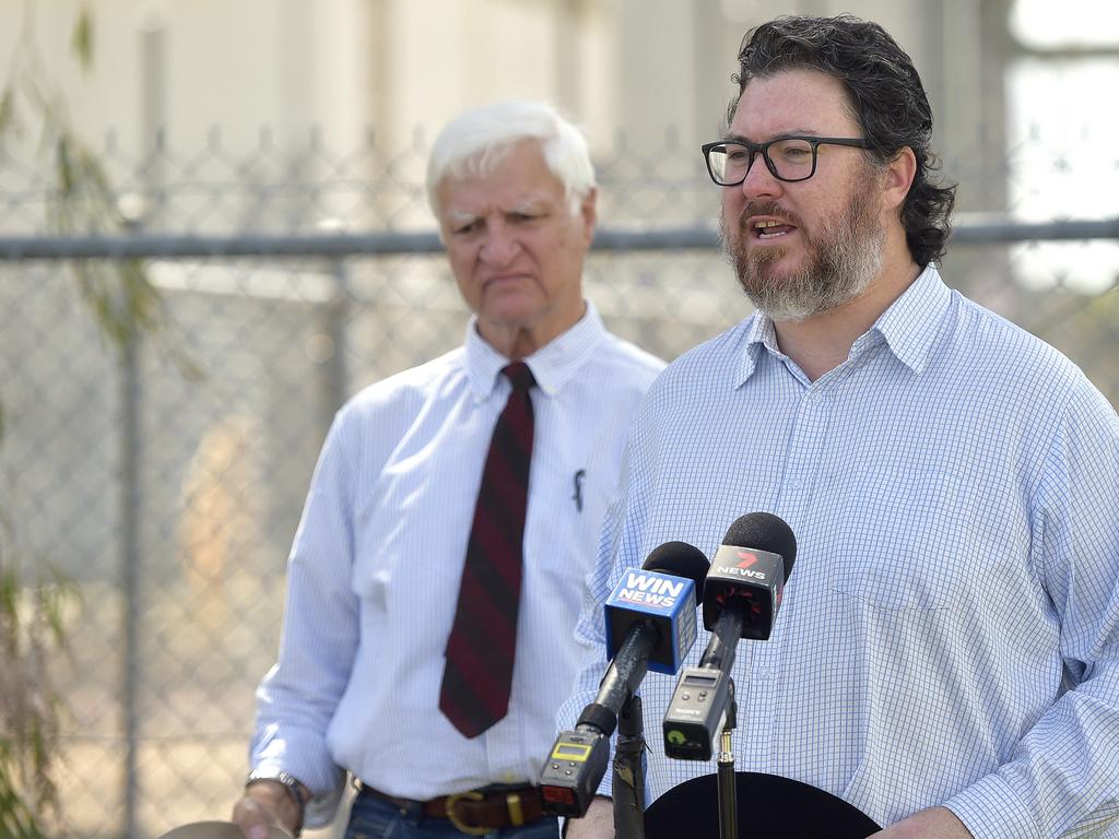 Dawson MP George Christensen says a net zero emissions target would destroy more than 653,000 jobs. He is pictured with Kennedy MP Bob Katter in March this year as they teamed up to spruik the need for a clean coal-fired power station to be built at Collinsville. Picture: Matt Taylor