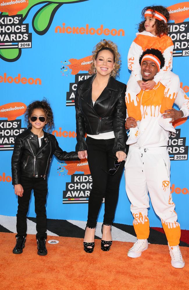 Mariah Carey and Nick Cannon with children Monroe and Moroccan in 2018. Picture: Jean-Baptiste Lacroix/AFP