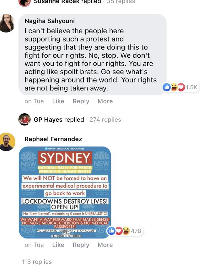 Melbourne anti-lockdown protester Raphael Fernandez posted a promotion for the protest on the NSW Police Facebook page.