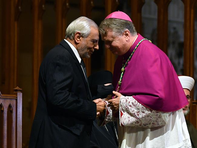 Grand Mufti of Australia Ibrahim Abu Mohammed with Archbishop of Sydney Anthony Fisher. Picture: AAP