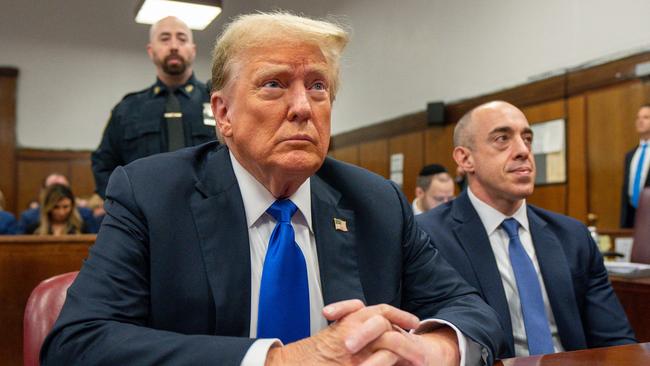 Former US President and Republican presidential candidate Donald Trump attends his criminal trial at Manhattan Criminal Court in New York City.