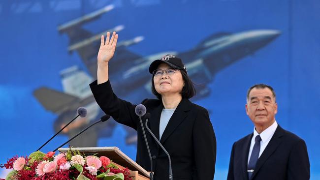 Taiwan President Tsai Ing-wen with Defence Minister Chiu Kuo-cheng during a ceremony at the Chiayi Air Force in southern Taiwan on November 18. Picture: AFP