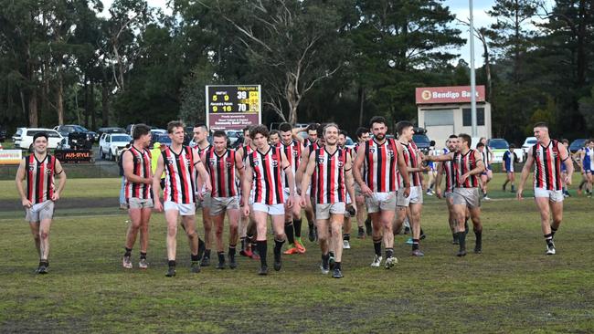 Alexandra players celebrate making the grand final. Picture: Michelle Jack