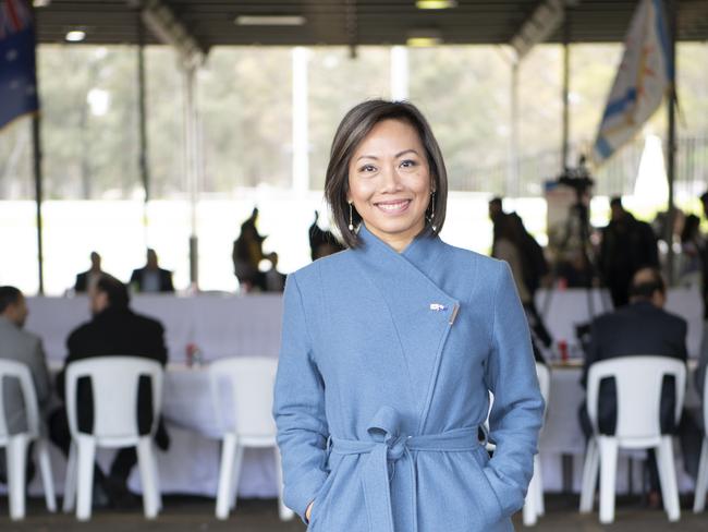 Dai Le independent federal member for Fowler poses for a photo at the Chaldean National Day festival at Fairfield Showground. Picture: Monique Harmer