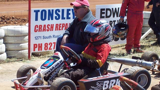 Todd Hazelwood with his father Russell at dirt kart race in 2006. Picture: supplied