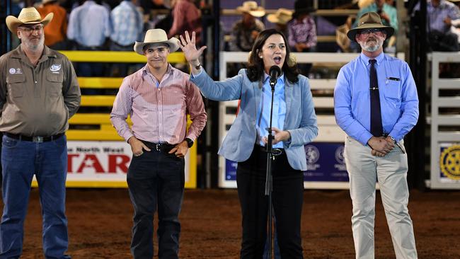 A rodeo presentation in 2017 which includes a notable Rotarian Darren Campi, who currently sits on the board of directors, State MP Robbie Katter, former premier Annastacia Palaszczuk and the then Agriculture Minister Bill Byrne. Picture: AAP Image/Dan Peled