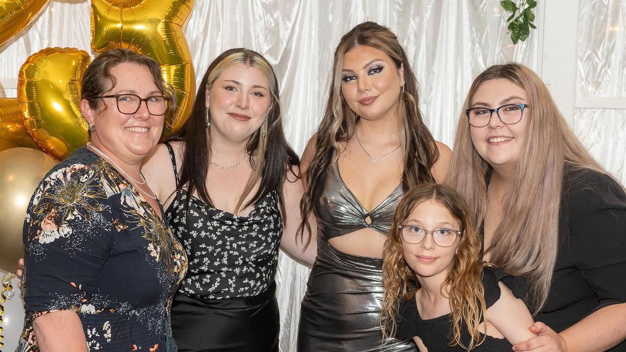 Melissa Williamson, Ella Mogg-Smith, Abbie Mogg-Smith, Sarah Williamson and Grace Mogg-Smith at Calen District College Graduation dinner, Friday 17 November 2023 Picture: Michaela Harlow