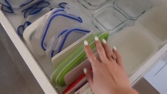 Some have been using the file holders to store container lids. Picture: YouTube/Justanothermummyblog